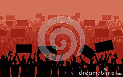 Crowd of protesters. Revolution and demonstration. Colorful banner Vector Illustration